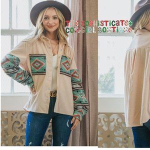 THE SHASTA LADIES AZTEC PRINT CORDUROY SHACKET